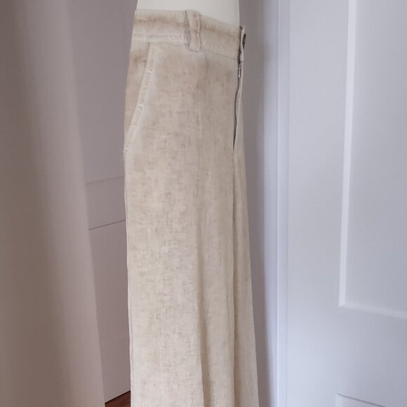 ZARA NWT Full Length Beige Bronze Linen Blend Trousers Size MEDIUM - Picture 6 of 11